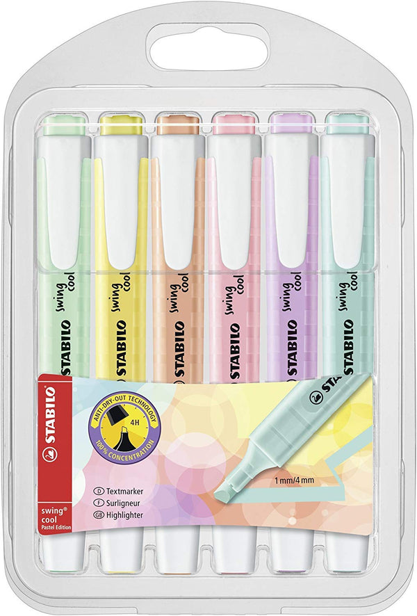 STABILO swing cool Highlighters Chisel Tip 1-4mm Line Assorted Pastel Colours (Wallet 6) - 275/6-08 - ONE CLICK SUPPLIES