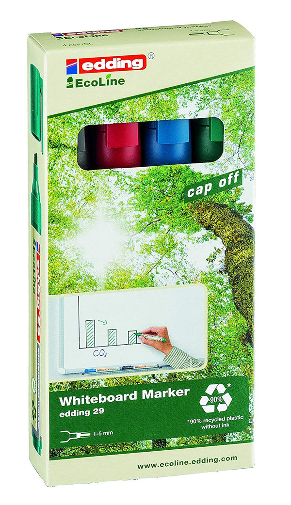 edding 29 EcoLine Whiteboard Marker Chisel Tip 1-5mm Line Assorted Colours (Pack 4) - 4-29-4 - ONE CLICK SUPPLIES