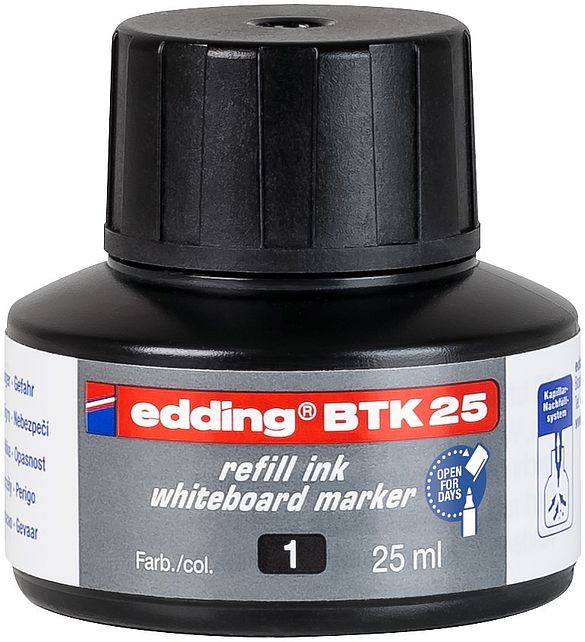 edding BTK 25 Bottled Refill Ink for Whiteboard Markers 25ml Black - 4-BTK25001 - ONE CLICK SUPPLIES