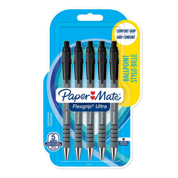 Paper Mate Flexgrip Ultra Retractable Ballpoint Pen 1.0mm Tip 0.5mm Line Black (Pack 5) - 2027751 - ONE CLICK SUPPLIES