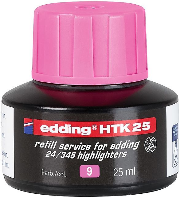 edding HTK 25 Bottled Refill Ink for Highlighter Pens 25ml Pink - 4-HTK25009 - ONE CLICK SUPPLIES