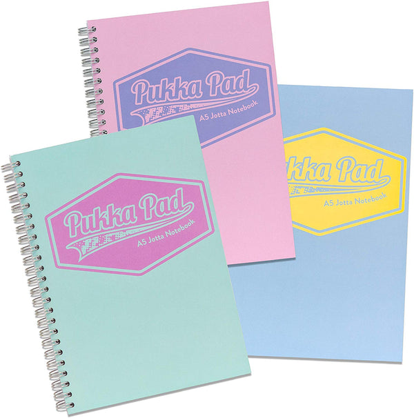 Pukka Pad Jotta A5 Wirebound Card Cover Notebook Ruled 200 Pages Pastel Blue/Pink/Mint (Pack 3) - 8629-PST - ONE CLICK SUPPLIES