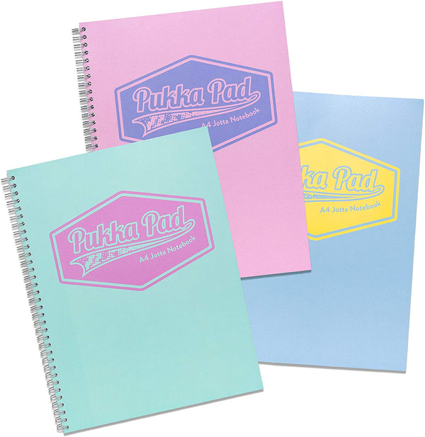 Pukka Pad Jotta A4 Wirebound Card Cover Notebook Ruled 200 Pages Pastel Blue/Pink/Mint (Pack 3) - 8628-PST - ONE CLICK SUPPLIES