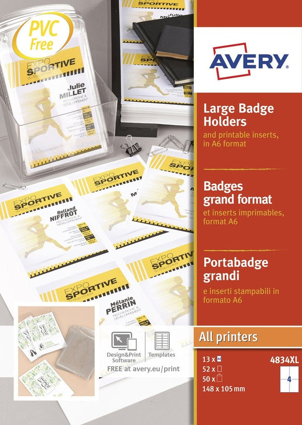 Avery Name Badge A6 142x105mm 52 Inserts 50 Holders - 4834XL - ONE CLICK SUPPLIES