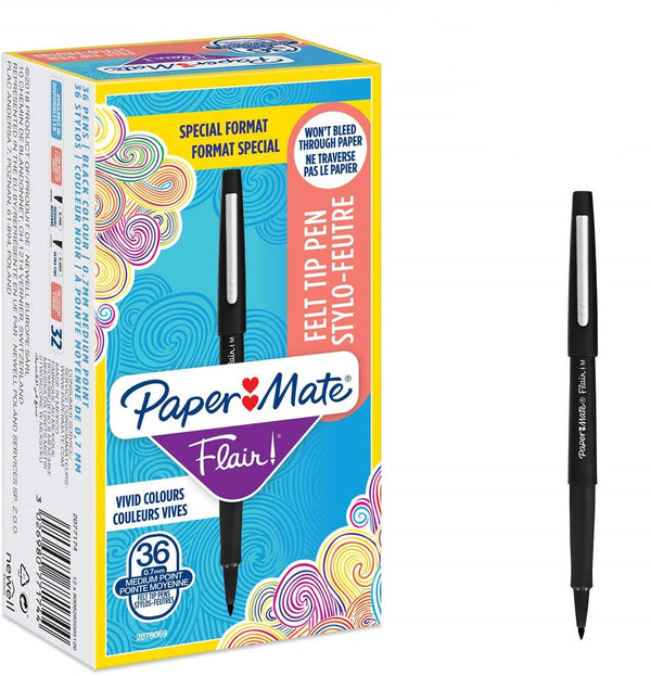 Paper Mate Flair Fibre Tip Pen Medium Point 0.7mm Black (Pack 36) 2077174 - ONE CLICK SUPPLIES