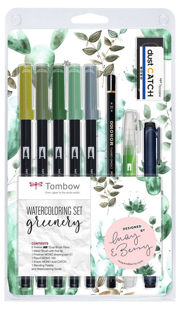 Tombow Greenery Themed Watercolouring Set with 10 Items - WCS-GR - ONE CLICK SUPPLIES