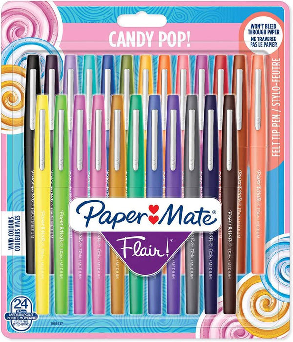 Paper Mate Flair Fibre Tip Pen Medium Point 0.7mm Candy Pop Assorted Colours (Pack 24) 1985617 - ONE CLICK SUPPLIES