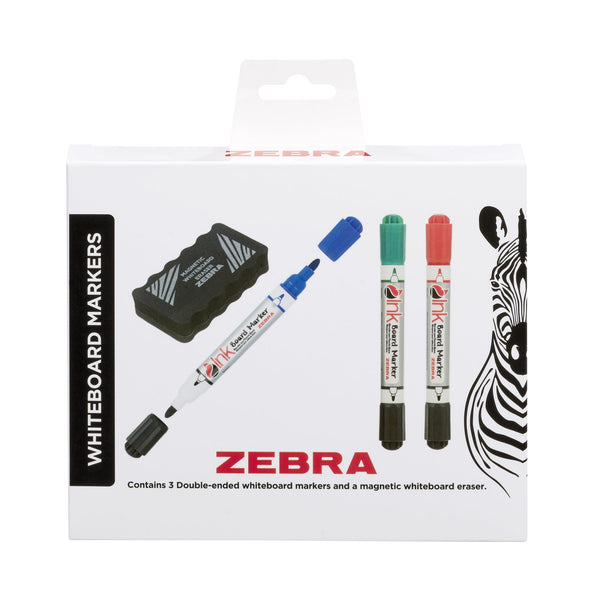 Zebra Double Ended Whiteboard Marker Assorted (Pack 3) with Magnetic Eraser 2719 - ONE CLICK SUPPLIES