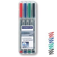Staedtler Lumocolor OHP Pen Non-Permanent Fine 0.6mm Line Assorted Colours (Pack 4) - 316WP4 - ONE CLICK SUPPLIES