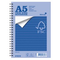 Silvine FSC A5 Wirebound Card Cover Notebook Ruled 160 Pages Blue (Pack 5) - FSCTWA5 - ONE CLICK SUPPLIES