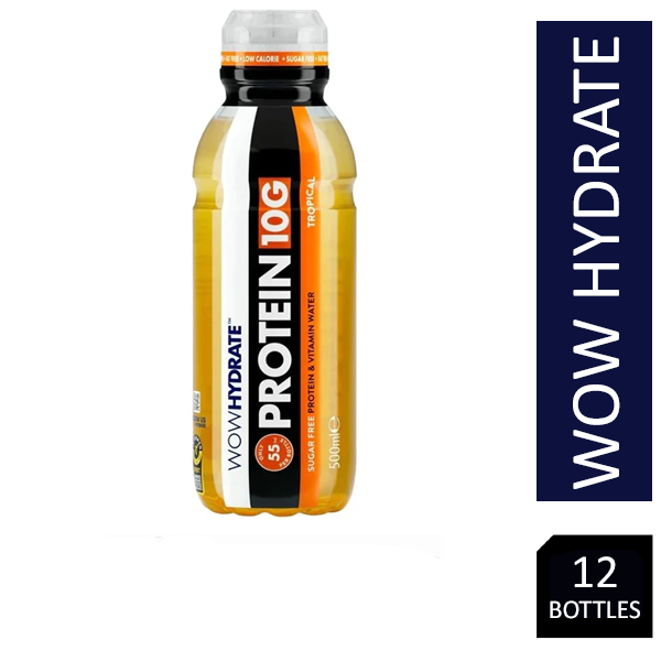 Wow Hydrate Sugar Free Tropical Protein & Vitamin Water Bottles 12 x 500ml - ONE CLICK SUPPLIES