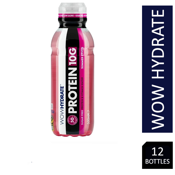 Wow Hydrate Sugar Free Summer Fruits Protein & Vitamin Water Bottles 12 x 500ml - ONE CLICK SUPPLIES