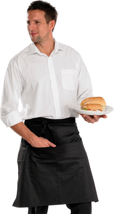 Waiter/Waitress Black Half Apron 22", Front Pocket,65% Polyester 35% Cotton - ONE CLICK SUPPLIES