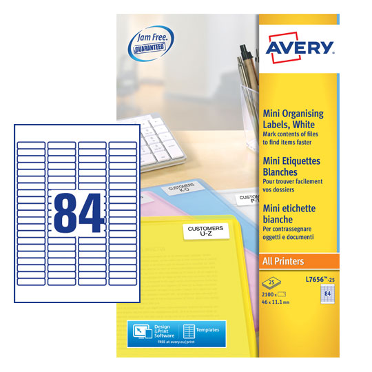 Avery Multipurpose Mini Label 46x11mm 84 Per A4 Sheet White (Pack 2100 Labels) L7656-25 - ONE CLICK SUPPLIES