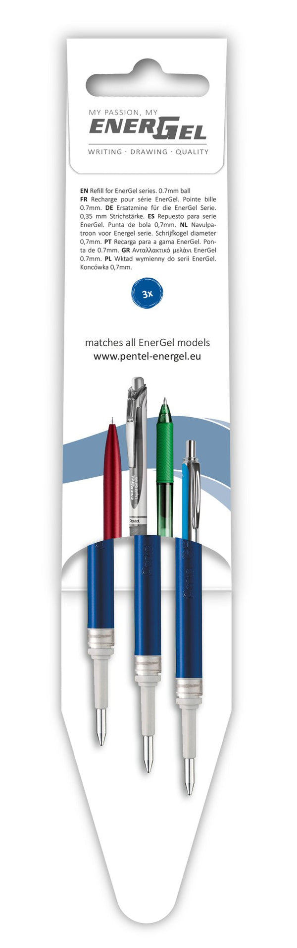 Pentel Refill for Pentel EnerGel Pen 0.7mm Blue 3 Refills Per Wallet (Pack 12) LR7-3C - ONE CLICK SUPPLIES