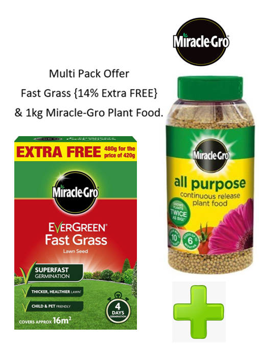Miracle-Gro {Twin Pack} 480g Fast Grass Seeds & 1kg Plant Food - ONE CLICK SUPPLIES