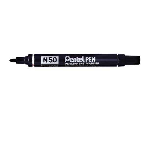 Pentel N50 Permanent Marker Bullet Tip 2.2mm Line Black (Pack 12) - N50-A - ONE CLICK SUPPLIES