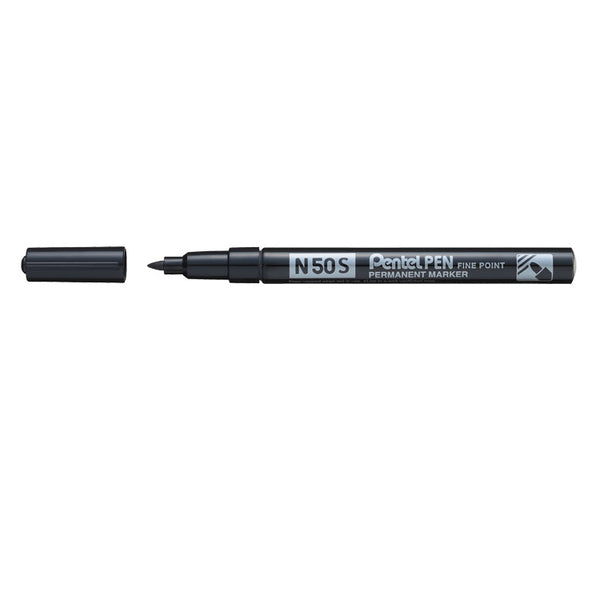 Pentel N50S Permanent Marker Fine Bullet Tip 0.5-1mm Line Black (Pack 12) - N50S-A - ONE CLICK SUPPLIES