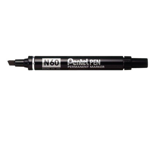 Pentel N60 Permanent Marker Chisel Tip 3.9-5.7mm Line Black (Pack 12) - N60-A - ONE CLICK SUPPLIES