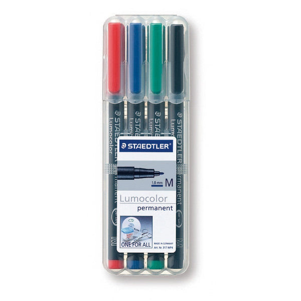 Staedtler 317 Lumocolor Pen (1mm) Permanent Medium Assorted (Wallet of 4) - ONE CLICK SUPPLIES