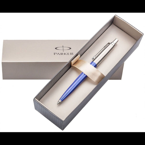 Parker Jotter Ballpoint Pen Stainless Steel with Blue Trim (Waterloo Blue) Boxed - ONE CLICK SUPPLIES