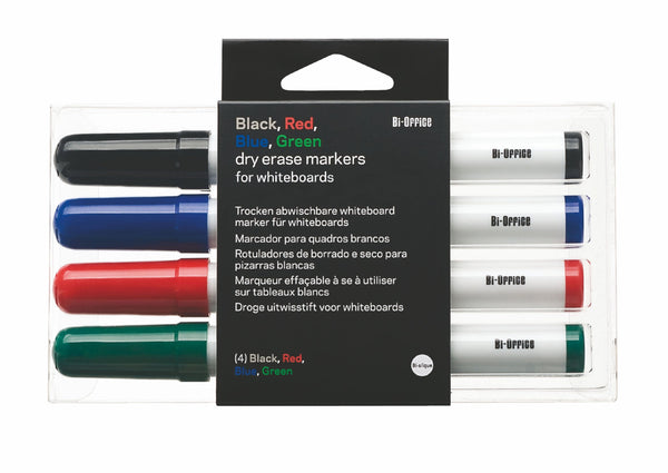 Bi-Office Dryerase Whiteboard Marker Bullet Tip Assorted Colours (Pack 4) - PE1306 - ONE CLICK SUPPLIES