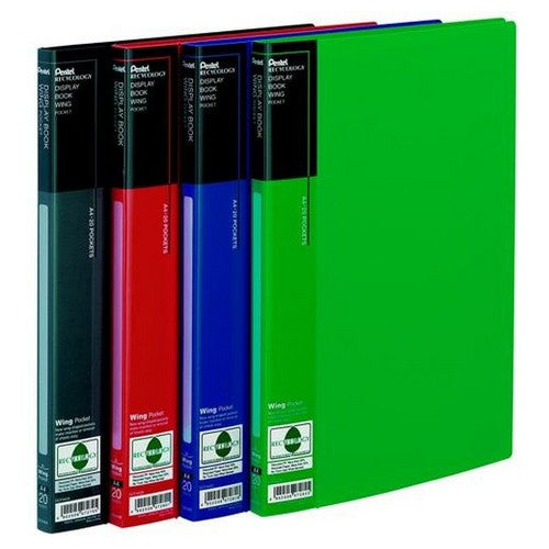 Pentel Recycology A4 Display Book 20 Pocket with Front Pocket Black (Pack 10) - DCF442A - ONE CLICK SUPPLIES