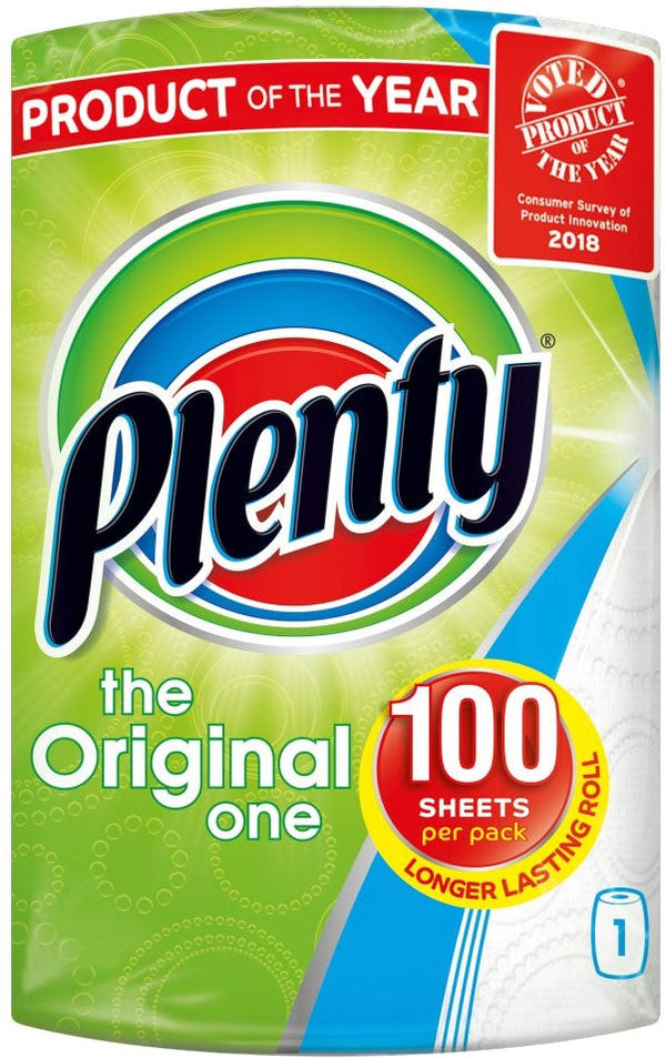Plenty The Original One White Longer Kitchen Roll 100 Sheets {Single Rolls} - ONE CLICK SUPPLIES