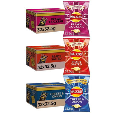 Walkers Crisps Multipack 96 Pack (Prawn Cocktail, Ready Salted, Cheese & Onion) - ONE CLICK SUPPLIES
