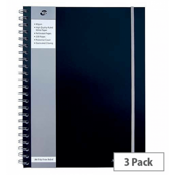 Pukka Pad Black A4 Polypropylene Jotta Notebook Pack of 3 - ONE CLICK SUPPLIES