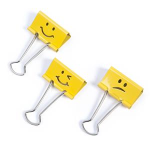 Rapesco (19mm) Assorted Emojis Foldback Clips (Bright Yellow) Pack of 20. - ONE CLICK SUPPLIES