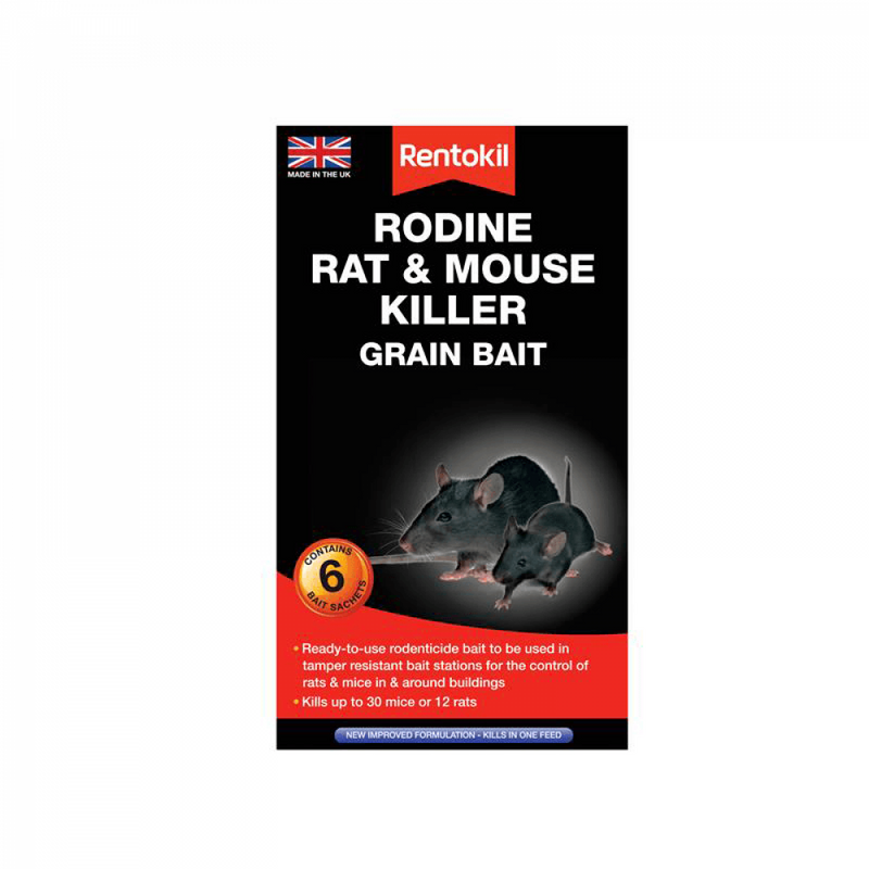 Rentokil Rodine Rat & Mouse Killer Grain Bait 6's - ONE CLICK SUPPLIES