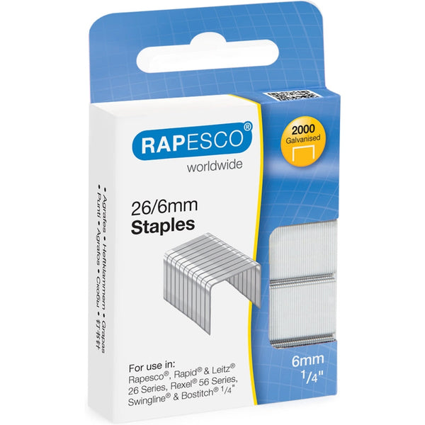 Rapesco 26/6mm Staples Galvanised Chisel Point (Pack of 2000) S11662Z3 - ONE CLICK SUPPLIES