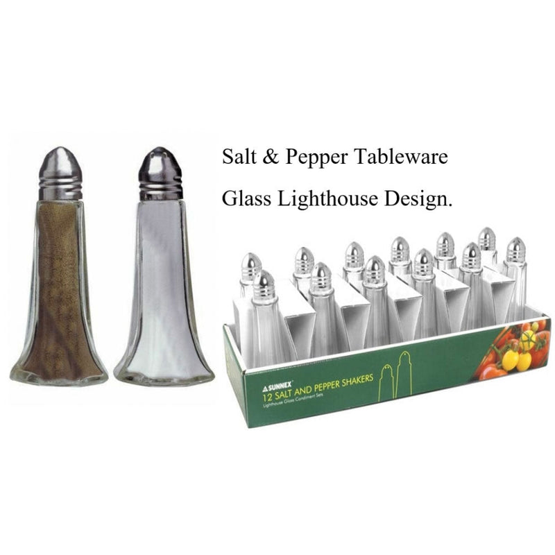 Lighthouse Glass Salt & Pepper Condiment Sets Cafe Restaurant Canteen Home - ONE CLICK SUPPLIES