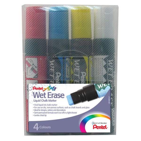 Pentel Wet Erase Chalk Marker Chisel Tip 10-15mm Line Assorted Colours (Pack 4) - SMW56/4-BCGW - ONE CLICK SUPPLIES