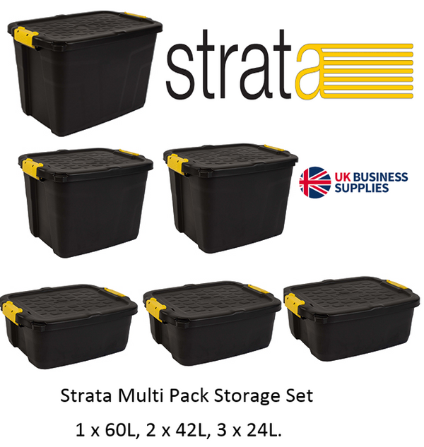 Strata Heavy Duty Trunk 60, 42 (2), 24 (3) Litre with Lid {6 Pack Offer} - ONE CLICK SUPPLIES