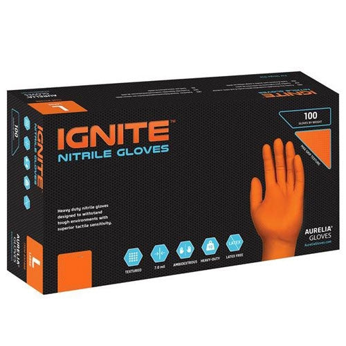 Ignite Orange Powder Free Medium Nitrile Gloves 100's - ONE CLICK SUPPLIES