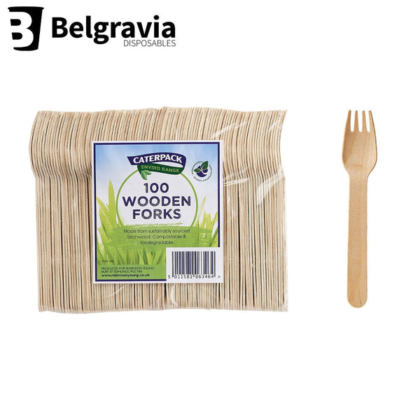 Belgravia Caterpack Enviro Wooden Forks (Pack of 100) RY10568 - ONE CLICK SUPPLIES