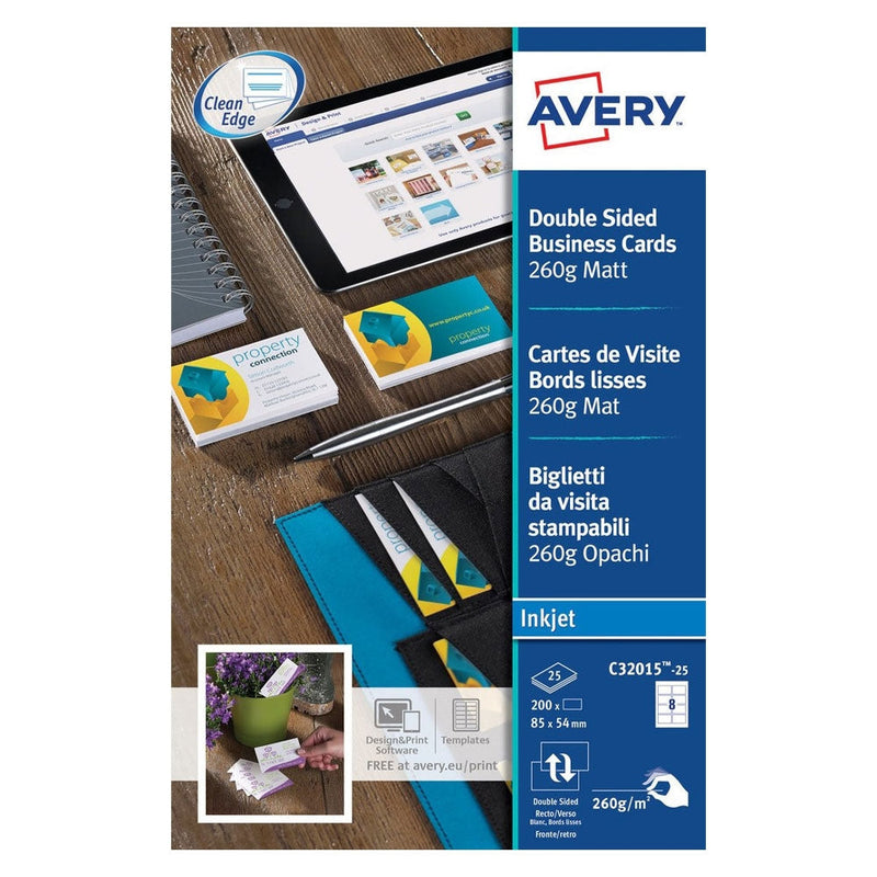 Avery White Matt Double Sided Business Cards Pack 200's - ONE CLICK SUPPLIES