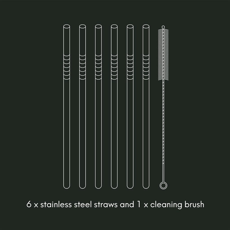 Viners 7pc Long Steel Drinking Straws Gift {6 Straws & 1 Cleaning Brush}