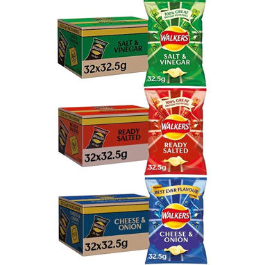 Walkers Crisps Multipack 96 Pack (Ready Salted, Salt & Vinegar, Cheese & Onion) - ONE CLICK SUPPLIES
