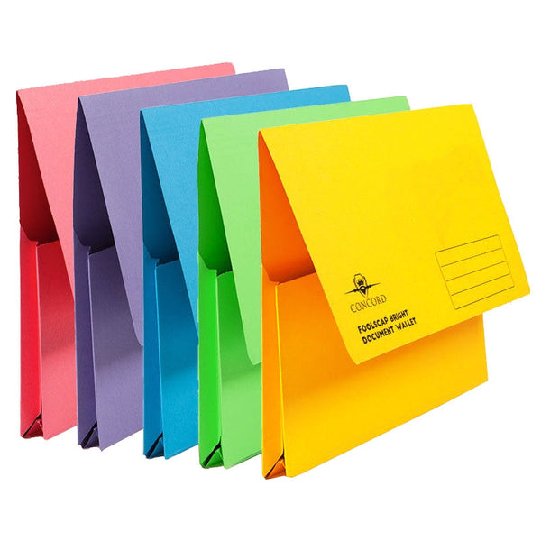 Pukka Pads Brights Document Wallets Foolscap Half Flap Assorted Colours (5 Pack) - ONE CLICK SUPPLIES