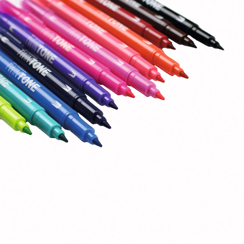 Tombow TwinTone Dual Tip Marker 0.8mm and 0.3mm Line Bright Assorted Colours (Pack 12) - WS-PK-12P-1 - ONE CLICK SUPPLIES