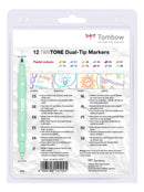 Tombow TwinTone Dual Tip Marker 0.8mm and 0.3mm Line Pastel Assorted Colours (Pack 12) - WS-PK-12P-2 - ONE CLICK SUPPLIES